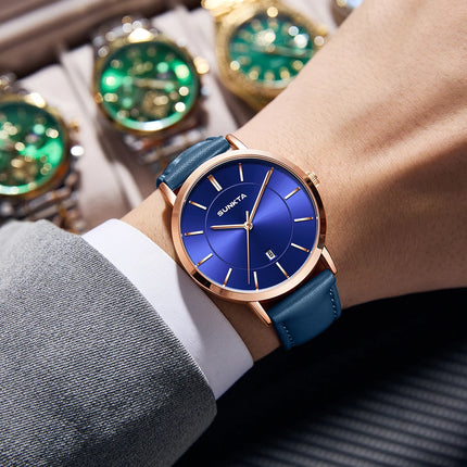 Relojes LIGE Sunkta ultrafinos para hombre, reloj de pulsera informal de moda de negocios Retro, reloj de cuarzo Simple con fecha de cuero resistente al agua para hombre