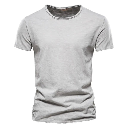 Camiseta 100% de algodón para hombre, camisetas finas informales suaves para Fitness, ropa para el hogar para hombre, camiseta sólida de manga corta con cuello redondo para hombre