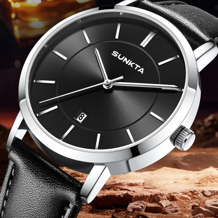 Relojes LIGE Sunkta ultrafinos para hombre, reloj de pulsera informal de moda de negocios Retro, reloj de cuarzo Simple con fecha de cuero resistente al agua para hombre