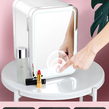 Mini refrigerador de maquillaje de 4L con espejo de luz LED, refrigerador portátil de almacenamiento de cosméticos, refrigerador fresco para el hogar y el coche de doble uso