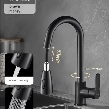 Grifo de Cocina de Acero Inoxidable con Pulverizador Desplegable – Rotación de 360°, Diseño Moderno y Fácil de Limpiar