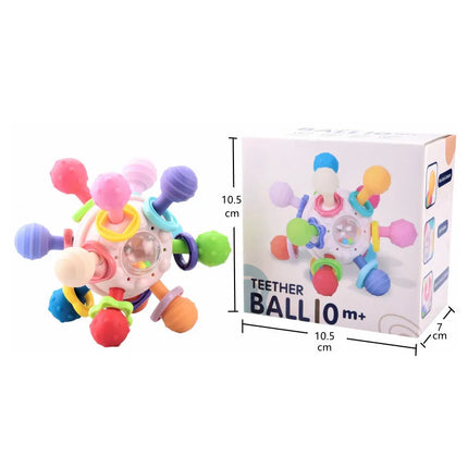 Sonajero de bola de dedo de Manhattan infantil, bola de átomo, mordedor giratorio, juguete de dentición, bola de Gel suave