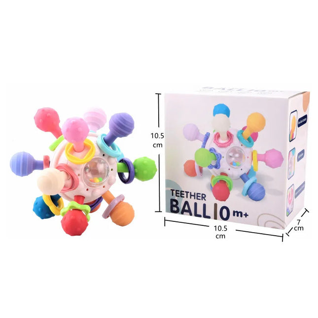 Sonajero de bola de dedo de Manhattan infantil, bola de átomo, mordedor giratorio, juguete de dentición, bola de Gel suave