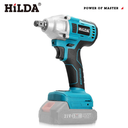 HILDA-llave eléctrica sin escobillas con batería de iones de litio de 1/2 pulgadas, herramientas eléctricas inalámbricas para batería Makita de 18V con luz Led