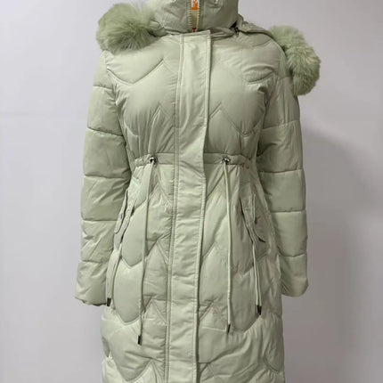 Abrigo largo con capucha estilo viajero rosa para mujer, parkas verde claro, chaqueta térmica negra con abrigo con cordón en la cintura.