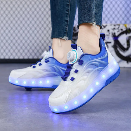 Zapatos de patín con luz Led de dos ruedas para niños y niñas, zapatillas deportivas luminosas, monopatín con carga USB