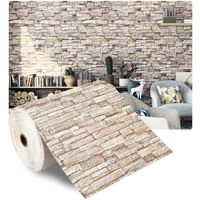 Papel Tapiz Autoadhesivo 3D – Ladrillo de Espuma Vintage, Impermeable, 70cm x 10m