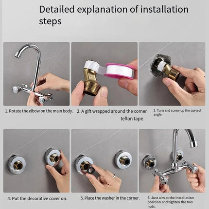 Grifo de Fregadero de Cocina de Acero Inoxidable – Doble Orificio, Frío y Caliente, Giratorio 360°