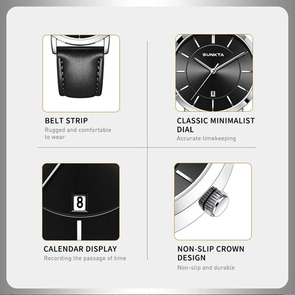 Relojes LIGE Sunkta ultrafinos para hombre, reloj de pulsera informal de moda de negocios Retro, reloj de cuarzo Simple con fecha de cuero resistente al agua para hombre