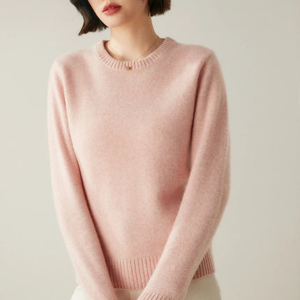 Suéter elegante de Cachemira de 100% con cuello redondo para mujer, jersey de Color sólido, ropa informal básica de otoño e invierno, prendas de punto gruesas y cálidas, Tops suaves