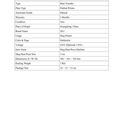 Prensa de calor para tazas XLJ, máquina de sublimación de vasos de 11oz, 110V/220V, impresión de tazas DIY para tazas recubiertas en blanco