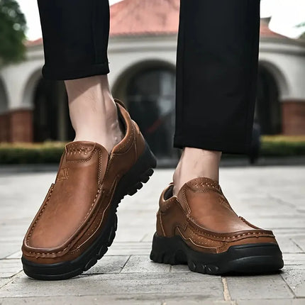 Zapatos de cuero hechos a mano para hombre, mocasines informales sin cordones para exteriores, zapatos de cuero para hombre, mocasines planos, zapatos para caminar antideslizantes, triangulación de envíos
