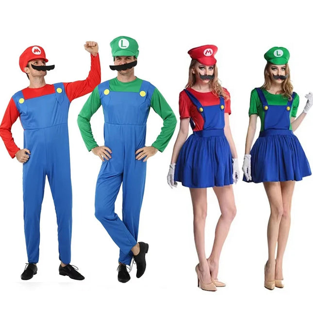 Juego Marios Super Luigi hermanos uniforme conjunto disfraces Cosplay Anime divertido adultos hombres mono mujer vestido disfraz de Halloween