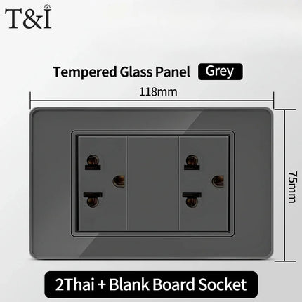 Enchufe de Pared de Vidrio Templado con Puertos USB Dual Tipo C – 118x75mm, 110V