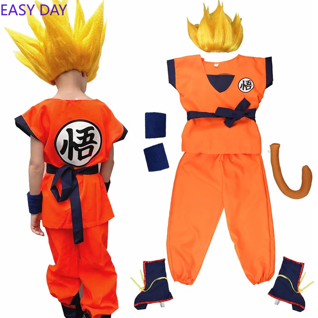 Disfraces de Anime Son Goku para niños, ropa de entrenamiento Krillin, trajes de superhéroe con peluca Super Saiyan, disfraz de fiesta de cómic Con