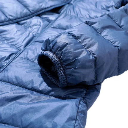 Haze Blue Chaqueta larga liviana para mujer, abrigo de manga larga con capucha, talla asiática M-7XL, Parkas disponibles en rojo, negro, azul y morado