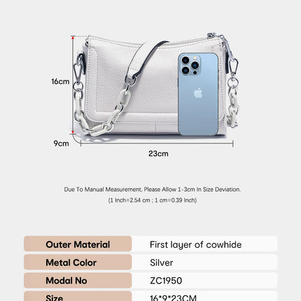 Bolso de mano Zency 2025 con cadena acrílica, bolso cruzado pequeño de lujo con asa superior de cuero suave para mujer, bolso de hombro blanco a la moda