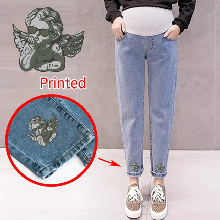 Pantalones abdominales para embarazo, pantalones vaqueros para novio, pantalones de maternidad para mujeres embarazadas, ropa, pantalones de cintura alta, pantalones vaqueros sueltos