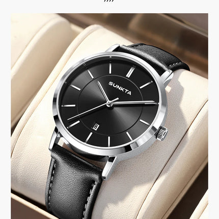 Relojes LIGE Sunkta ultrafinos para hombre, reloj de pulsera informal de moda de negocios Retro, reloj de cuarzo Simple con fecha de cuero resistente al agua para hombre