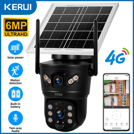 KERUI-cámara Solar impermeable para exteriores, 6MP, 4G, SIM, WIFI, lente Dual, Panel Solar, seguridad del hogar, vídeo CCTV, vigilancia V380pro