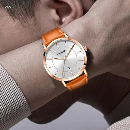 Relojes LIGE Sunkta ultrafinos para hombre, reloj de pulsera informal de moda de negocios Retro, reloj de cuarzo Simple con fecha de cuero resistente al agua para hombre