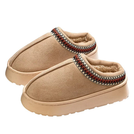 Zapatillas de invierno para mujer, Interior de felpa, antideslizantes, suela gruesa, zapatos de casa cálidos bordados a la moda para mujer
