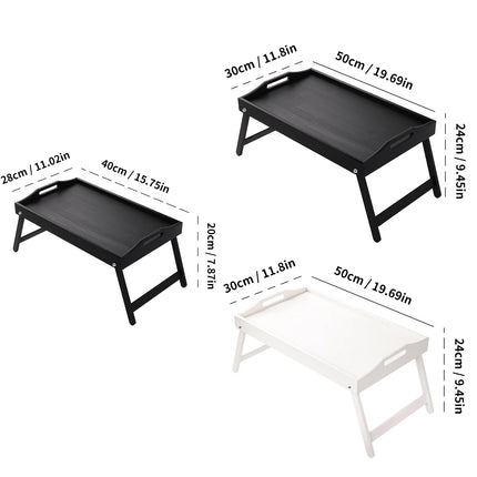Bandeja de cama de bambú para desayuno con patas plegables, perfecta para uso en sofá, TV, computadora portátil o snacks, para servir el desayuno en la cama (negro/blanco)