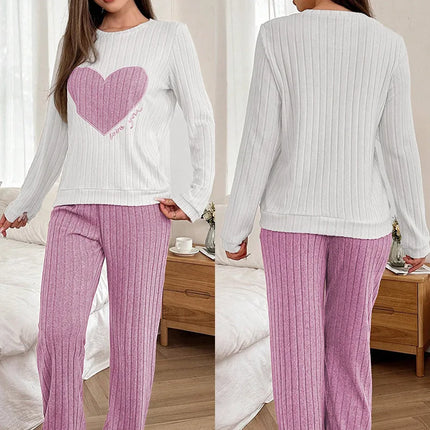 Conjunto de pijama cálido de otoño e invierno para mujer, conjunto bonito informal y cómodo con estampado en forma de corazón, ropa para el hogar, nuevo estilo