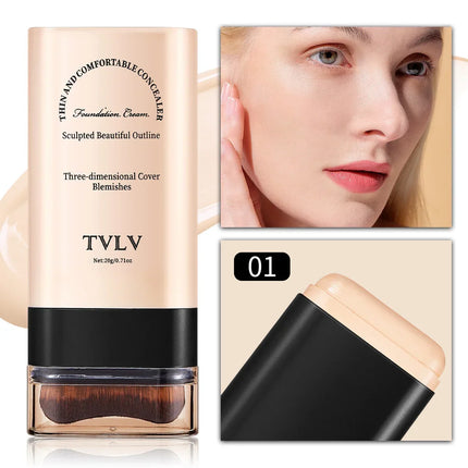 TVLV borrador base maquillaje en barra 20g, con pincel para iluminar la piel base líquida, corrector de maquillaje duradero