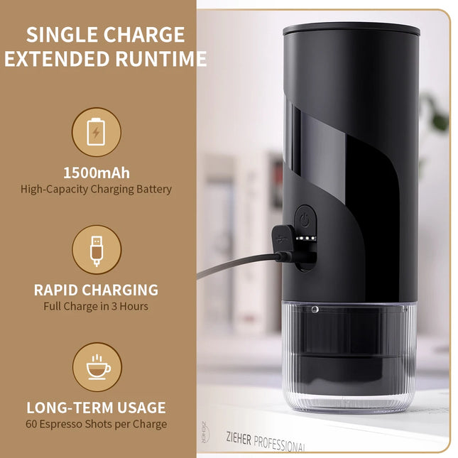 Cafetera eléctrica portátil de 20 BAR, molinillo de café 2 en 1, cafetera de viaje para coche y hogar, Camping al aire libre