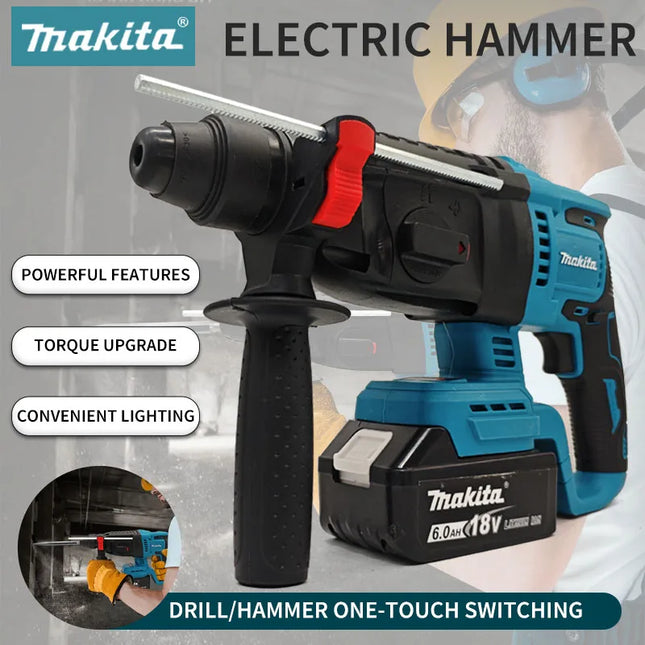 Makita – Martillo Perforador Inalámbrico 18V sin Escobillas (26 mm) | Herramienta Eléctrica Original con Batería de Litio