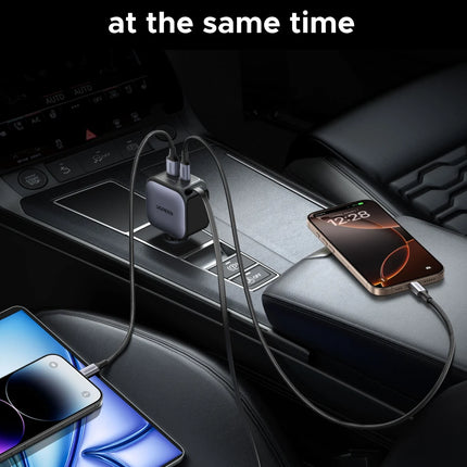 UGREEN 145W 90W 60W Cargador de coche 3 USB-C y 1 puertos USB-A PD QC4.0 Carga rápida con cable retráctil para iPhone 17 Pro MacBook