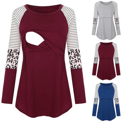 Blusa de lactancia de manga larga de maternidad para mujer, Tops de Color Patchwork para lactancia