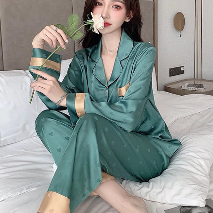 Conjunto de Pijama de Seda de Hielo de Otoño para Mujer – 2 Piezas Moderno y Elegante