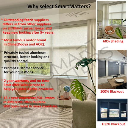 SmartMatters persianas opacas inalámbricas motorizadas para Windows Smart Zigbee Wifi Tuya Alexa Google Home Compatible