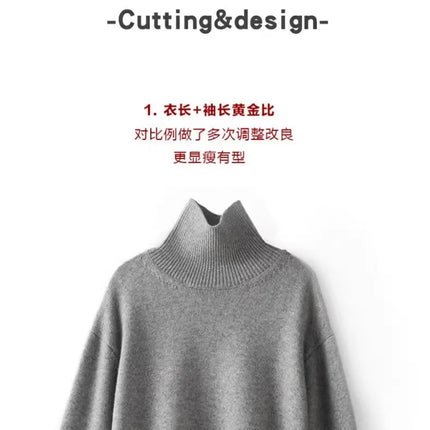 Otoño e Invierno nuevo 100% suéter de cachemira pura suéter de cuello alto grueso para mujer suéter de punto suelto