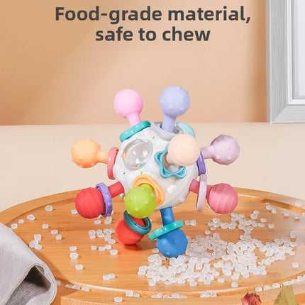 Sonajero de bola de dedo de Manhattan infantil, bola de átomo, mordedor giratorio, juguete de dentición, bola de Gel suave
