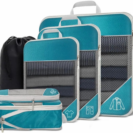 Juego de organizador de almacenamiento de cubos de embalaje comprimidos de viaje, 6 uds., con bolsa para zapatos, equipaje Visual de malla, bolsa de maleta ligera portátil