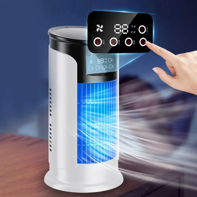 Mini Ventilador de Aire Acondicionado Portátil – Escritorio con LED, 6 Velocidades y Humidificador