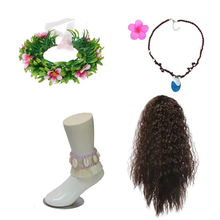 Traje para niñas, disfraz de Cosplay para niños, vestido de princesa para fiesta, vestido de playa informal de verano, conjunto de peluca y collar, vestidos de fiesta para niñas