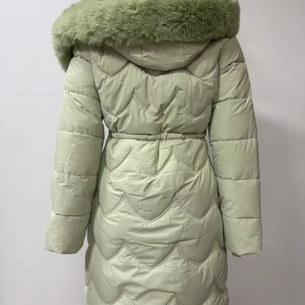 Abrigo largo con capucha estilo viajero rosa para mujer, parkas verde claro, chaqueta térmica negra con abrigo con cordón en la cintura.