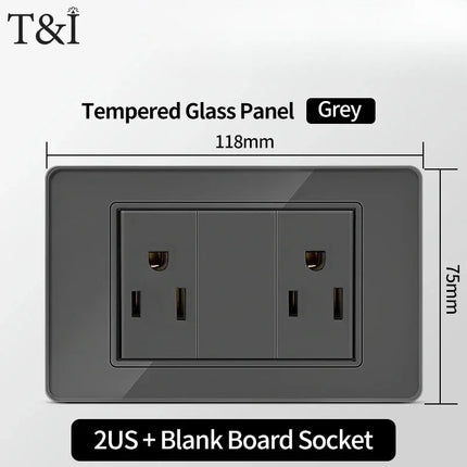 Enchufe de Pared de Vidrio Templado con Puertos USB Dual Tipo C – 118x75mm, 110V