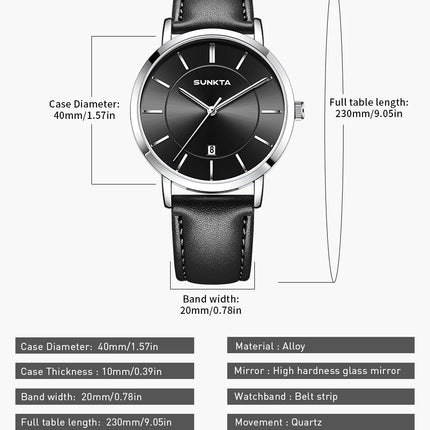 Relojes LIGE Sunkta ultrafinos para hombre, reloj de pulsera informal de moda de negocios Retro, reloj de cuarzo Simple con fecha de cuero resistente al agua para hombre