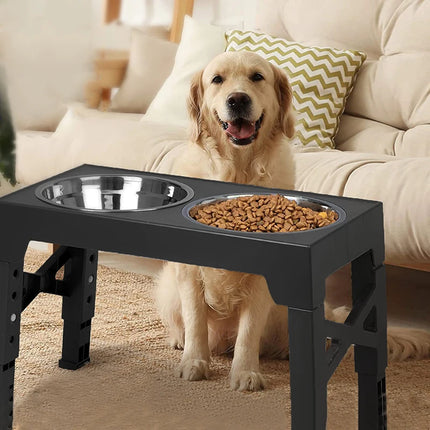 BOOTEELY Cuencos elevados para comedero para perros, soporte elevado ajustable con cuencos dobles de acero inoxidable para alimentos y agua, perros pequeños, medianos y grandes