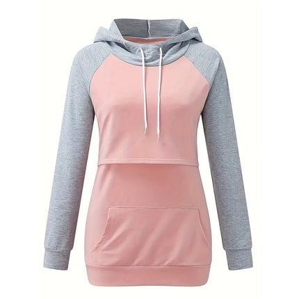 Sudadera con capucha de maternidad para mujer, sudaderas con capucha de manga larga para amamantar, Top de embarazo, ropa con bolsillo de canguro