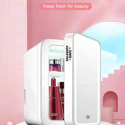 Mini refrigerador de maquillaje de 4L con espejo de luz LED, refrigerador portátil de almacenamiento de cosméticos, refrigerador fresco para el hogar y el coche de doble uso