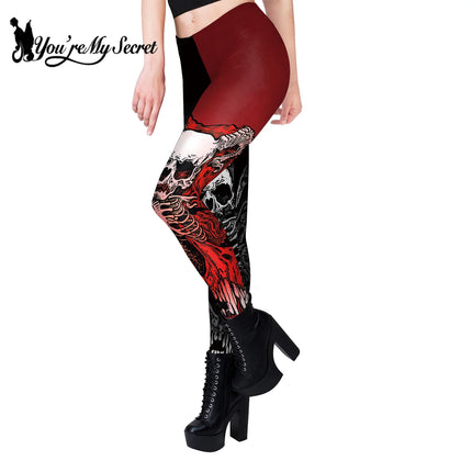 [Eres mi secreto] Legging con estampado de esqueleto de Halloween, Legging Punk para mujer, pantalones tobilleros góticos para Fitness, mallas negras elásticas sexis