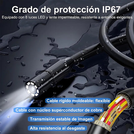 Cámara Endoscopio Industrial 1080P – Boroscopio con Pantalla IPS HD de 4.3”, Cable Semirrígido de 5 m, 8 LED Ajustables, Resistencia al Agua IP67, Ideal para Tuberías, Automoción y Uso Industrial