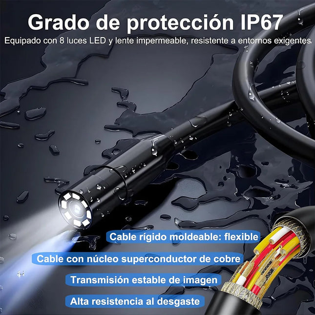 Cámara Endoscopio Industrial 1080P – Boroscopio con Pantalla IPS HD de 4.3”, Cable Semirrígido de 5 m, 8 LED Ajustables, Resistencia al Agua IP67, Ideal para Tuberías, Automoción y Uso Industrial