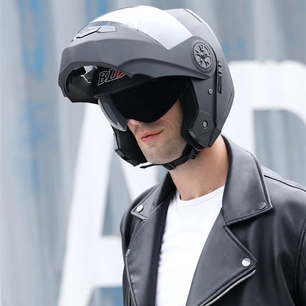 BLD Casco de Motocicleta Modular para Hombre y Mujer, Doble Lente, Abatible Hacia Arriba, Casco de Motocross de Alta Seguridad y Estilo Personalizado